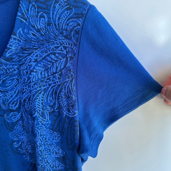 St. John's Bay T Shirt Paisley Print Short Sleeve Blue Top XL Casual NWOT - Picture 7 of 10